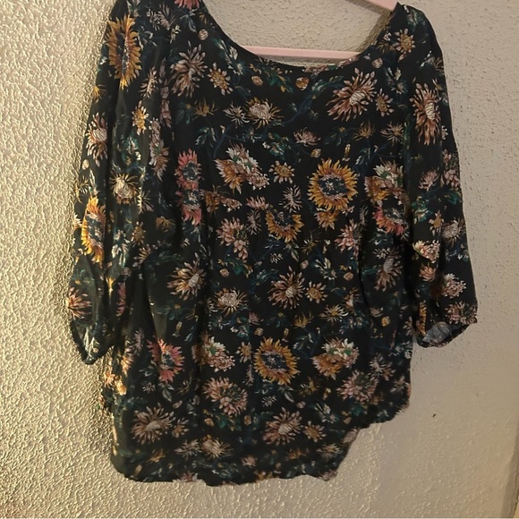 NATURAL LIFE Maribel Top Blouse Size L Black Floral Long Sleeve Boho Cottagecore - Picture 3 of 8